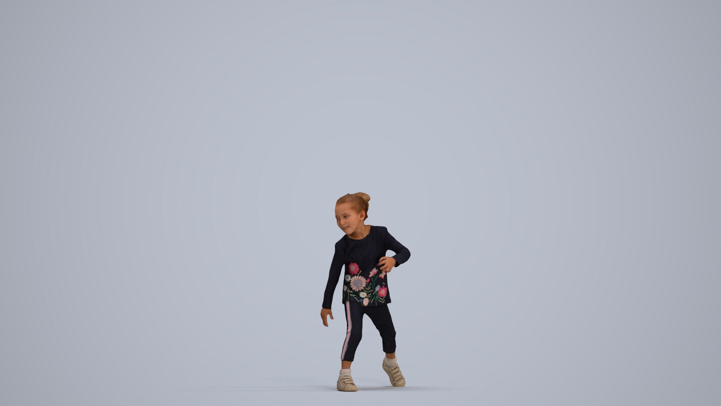 3D people model girl casual kids, scanned human for 3ds Max rendering, standing pose render