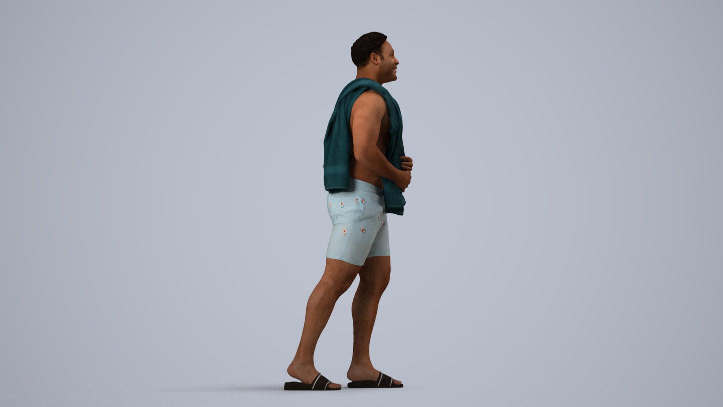 scanned 3D man pool, photogrammetry people for Enscape and V-Ray, side view render