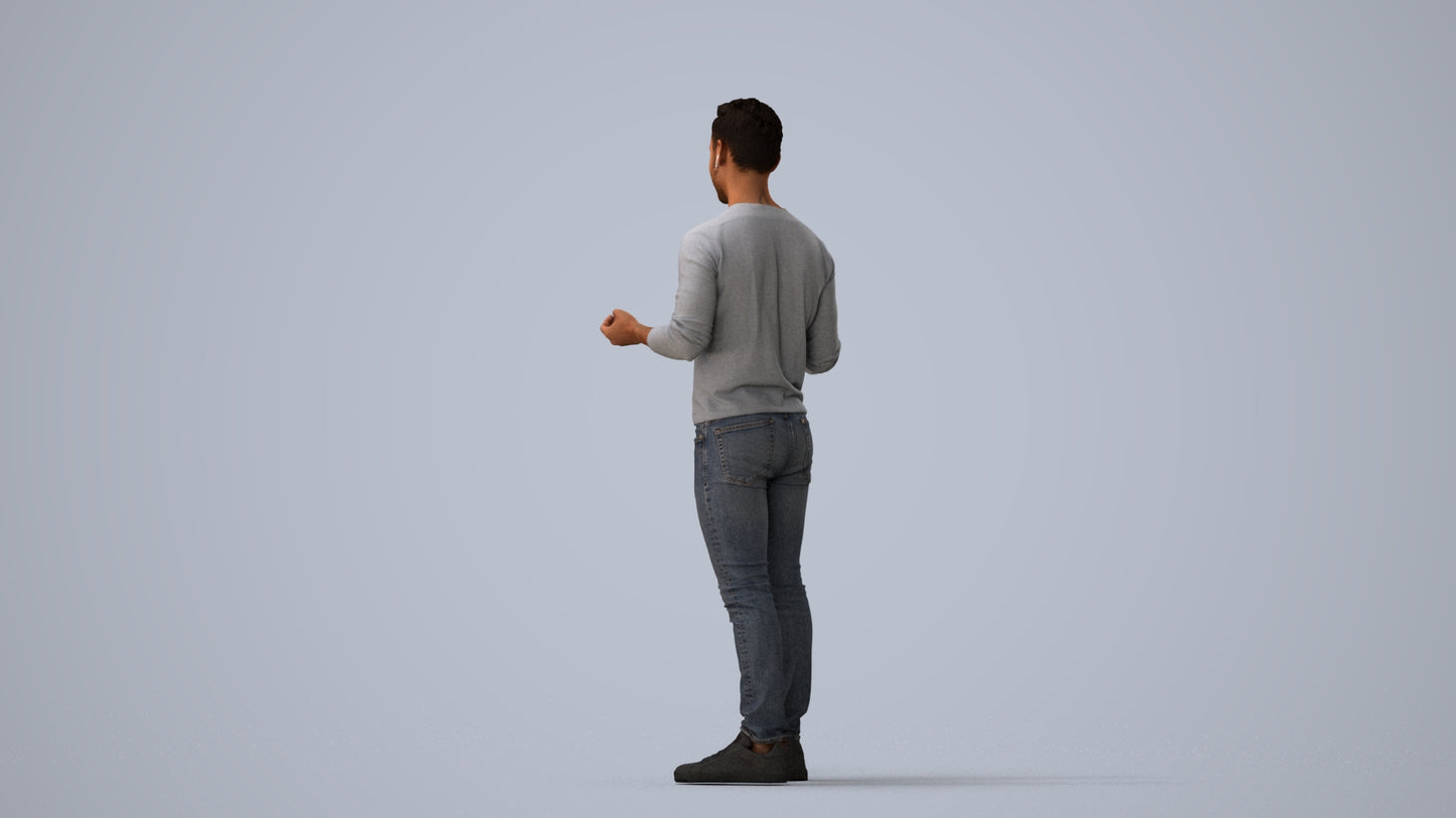 realistic 3D man casual standing, scanned archviz people for Blender and 3ds Max, three-quarter view render