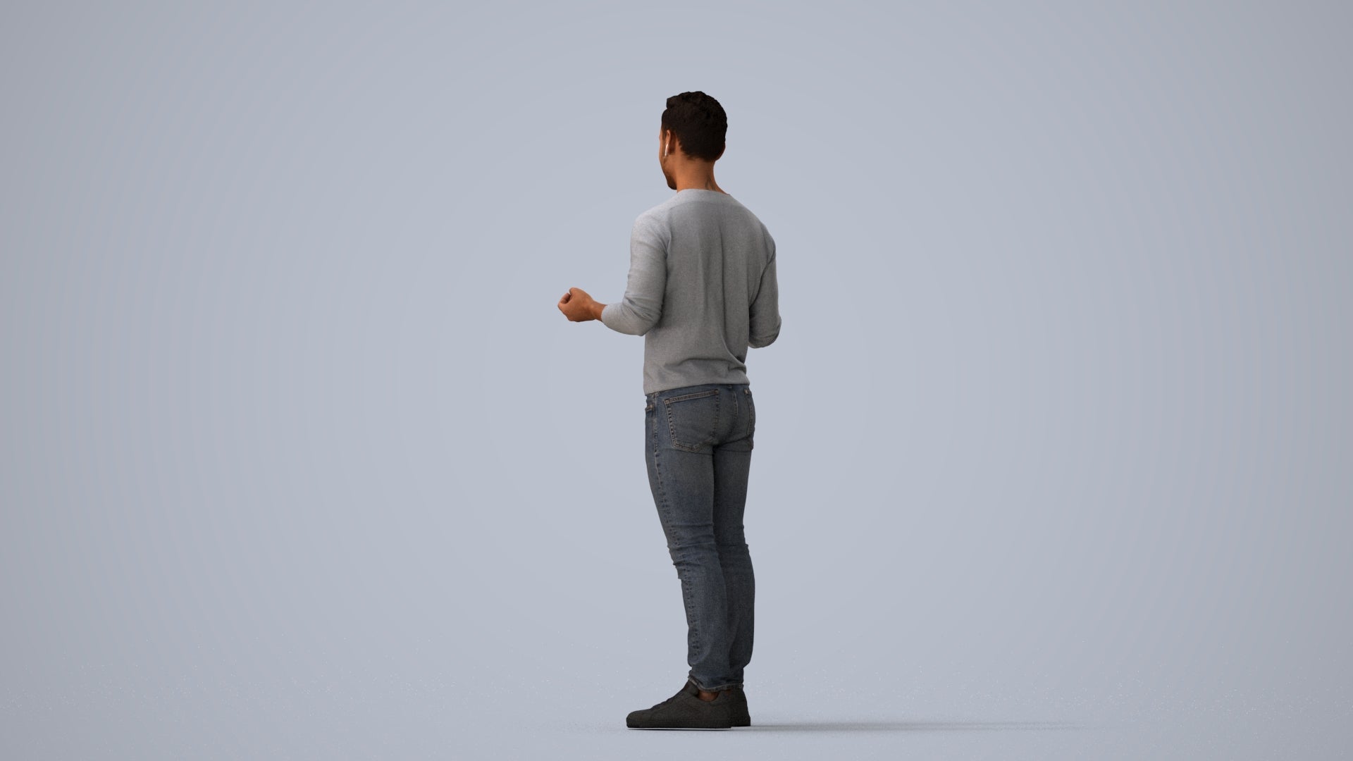 realistic 3D man casual standing, scanned archviz people for Blender and 3ds Max, three-quarter view render