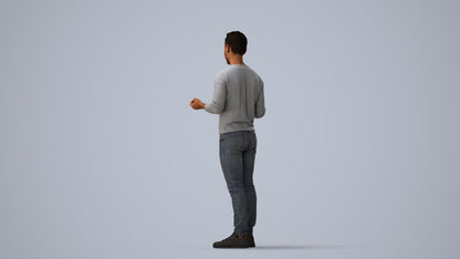 realistic 3D man casual standing, scanned archviz people for Blender and 3ds Max, three-quarter view render