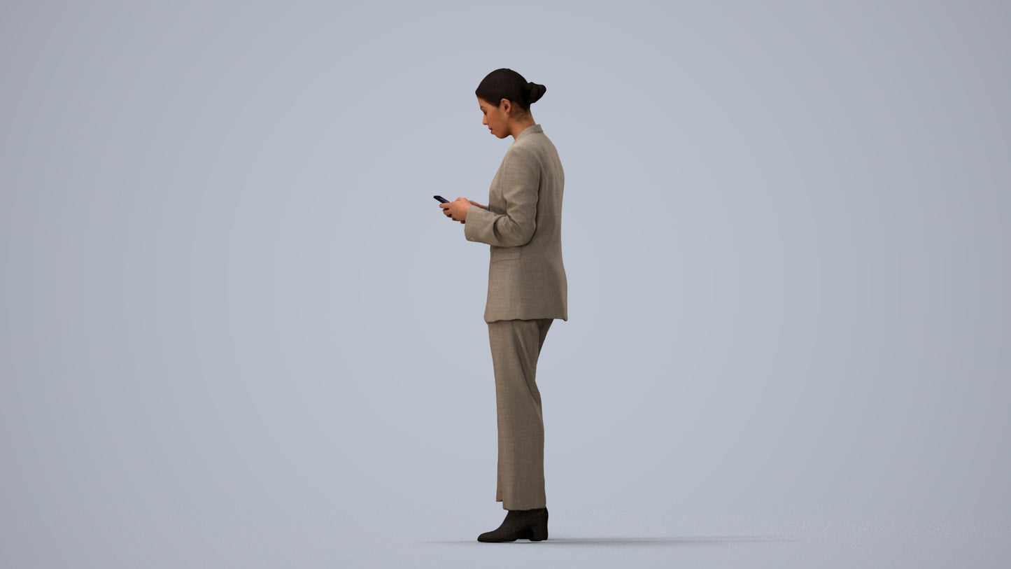 scanned 3D woman business, photogrammetry people for Enscape and V-Ray, three-quarter view render