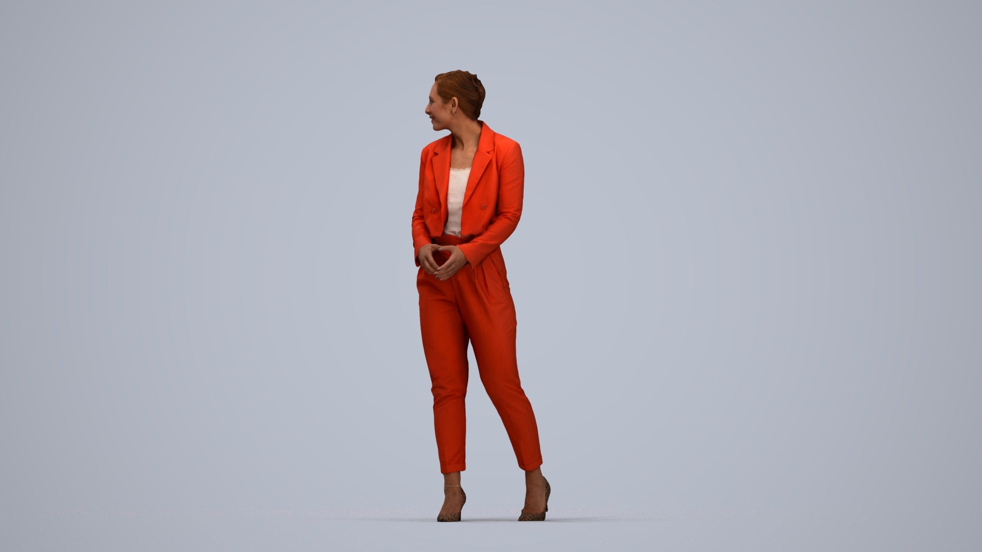 3D people model woman business, scanned human for 3ds Max rendering, top-down view render
