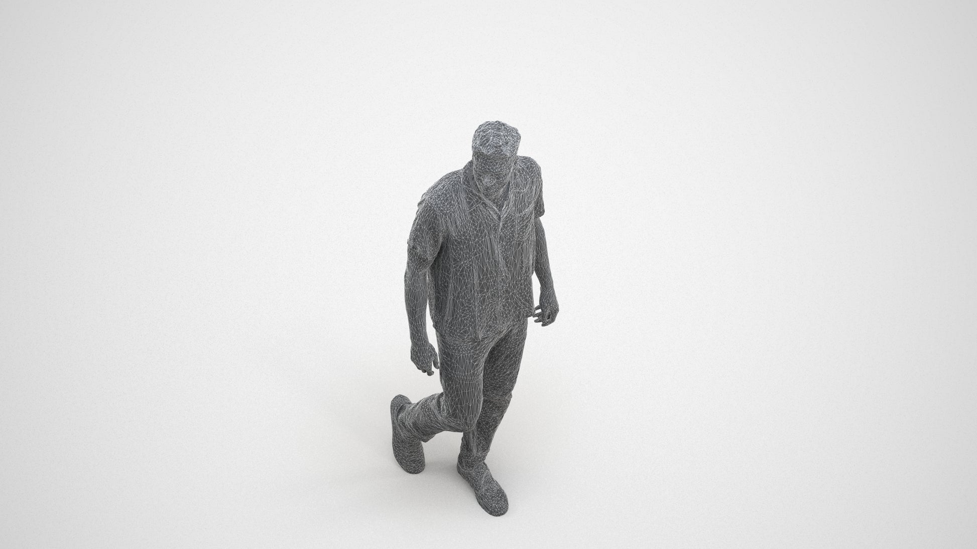 realistic 3D human man casual walking, archviz people FBX OBJ for Blender, wireframe three-quarter view