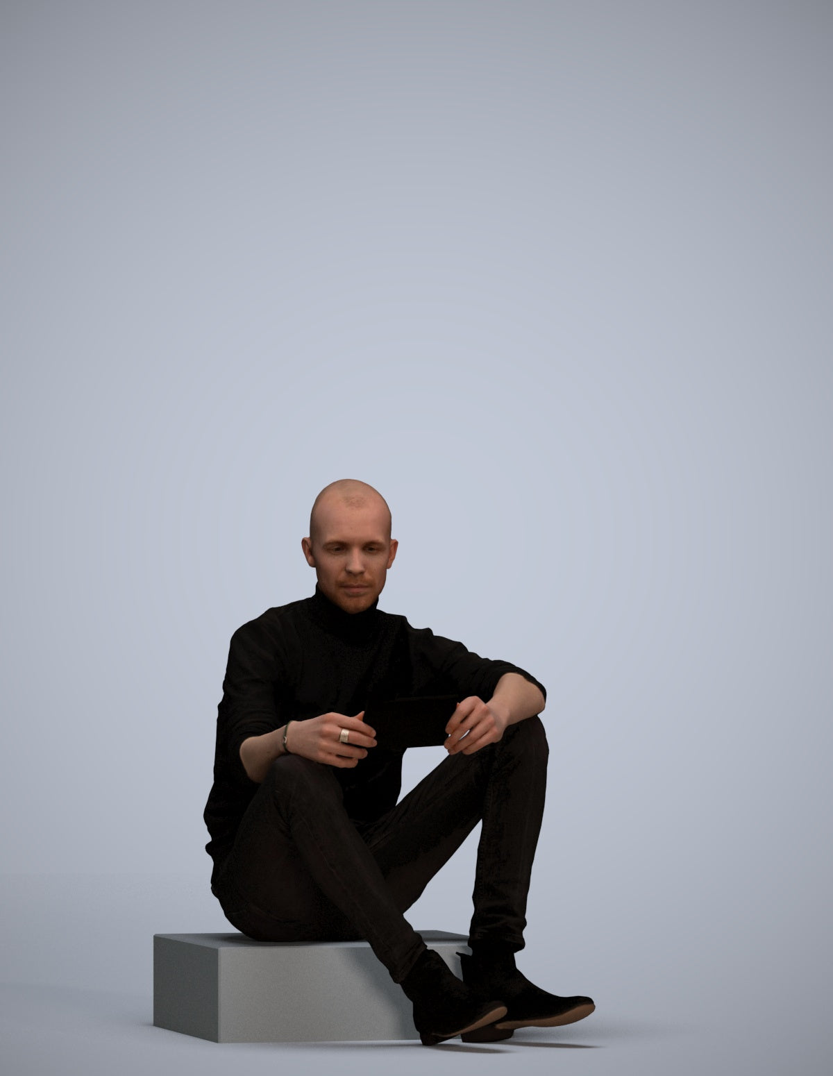 3D scanned man sitting casual, photorealistic archviz people for Enscape and SketchUp