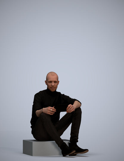 3D scanned man sitting casual, photorealistic archviz people for Enscape and SketchUp