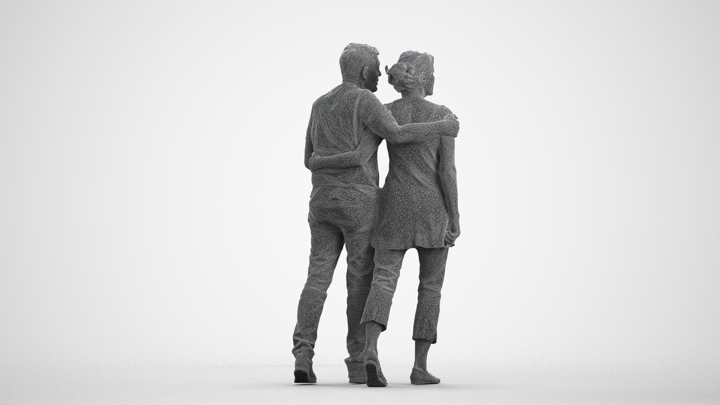realistic 3D human senior woman casual couple, archviz people FBX OBJ for Blender, wireframe front view
