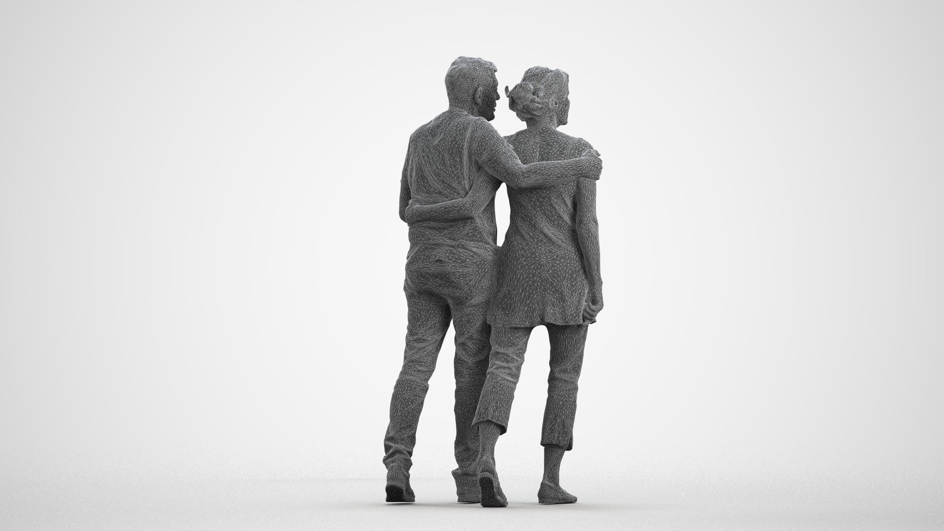 realistic 3D human senior woman casual couple, archviz people FBX OBJ for Blender, wireframe front view