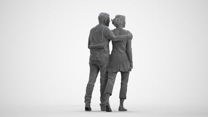 realistic 3D human senior woman casual couple, archviz people FBX OBJ for Blender, wireframe front view