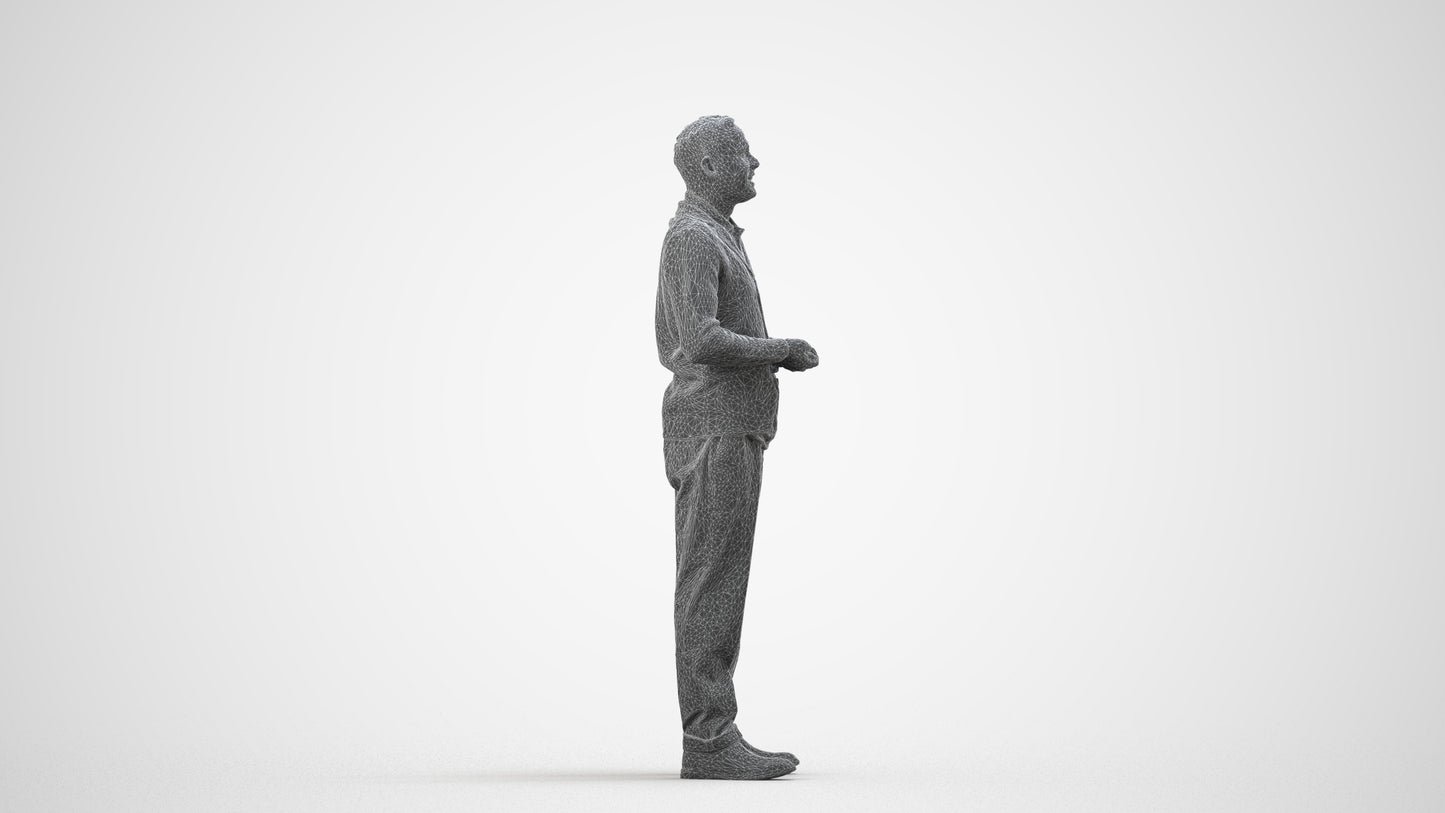 scanned 3D man business standing, photogrammetry people for Enscape and V-Ray, wireframe side view