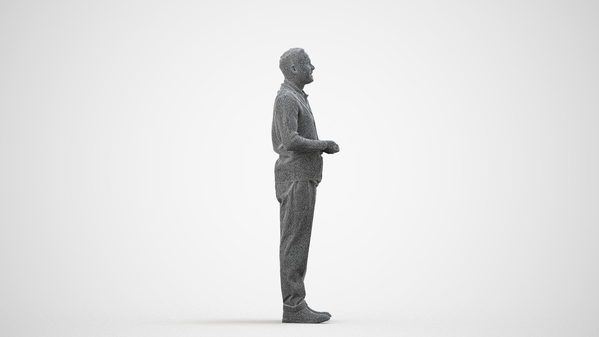 scanned 3D man business standing, photogrammetry people for Enscape and V-Ray, wireframe side view