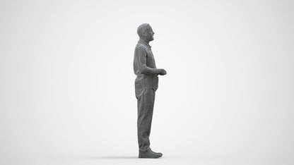 scanned 3D man business standing, photogrammetry people for Enscape and V-Ray, wireframe side view
