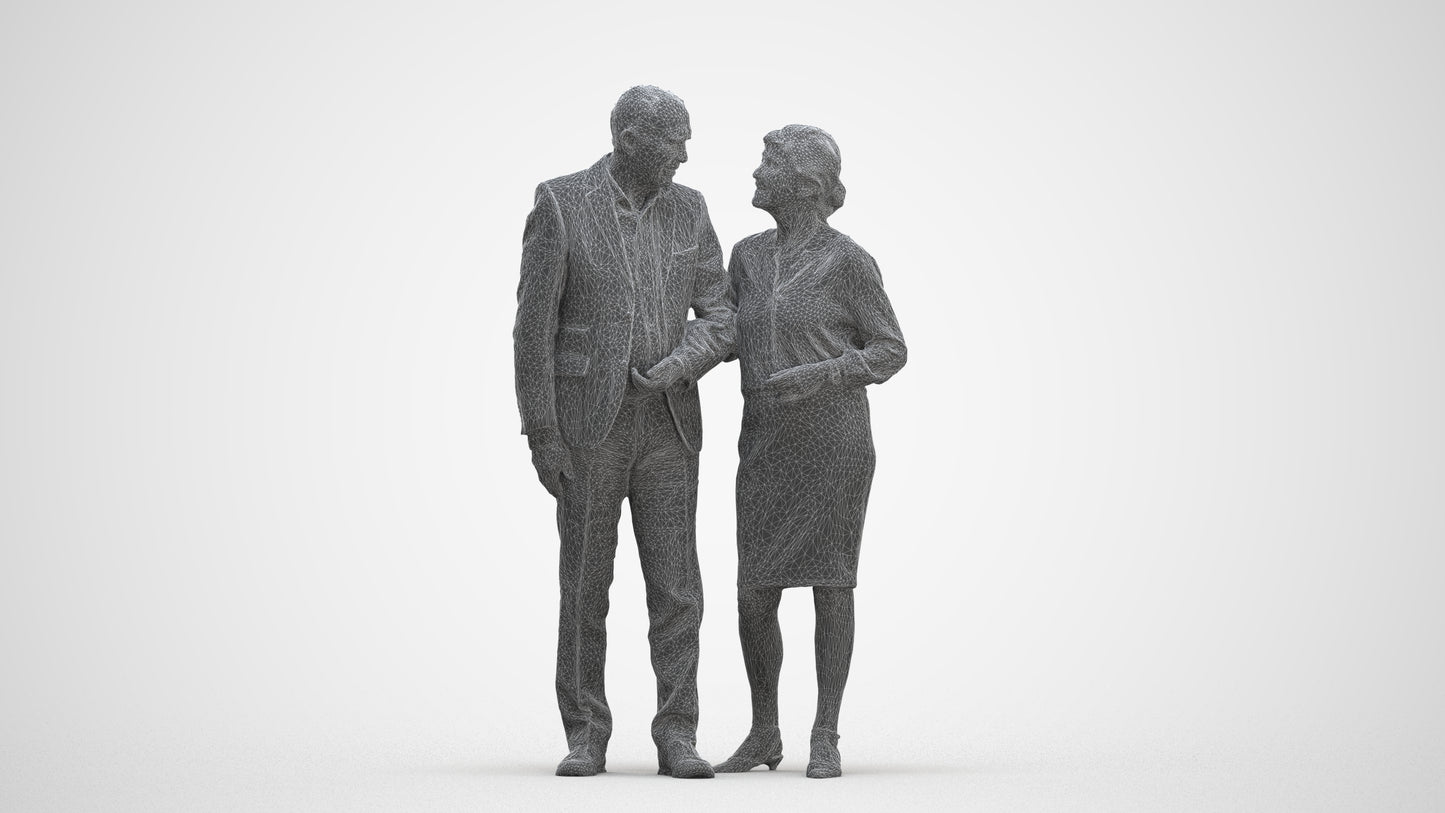 realistic 3D human senior woman business couple, archviz people FBX OBJ for Blender, three-quarter front view render