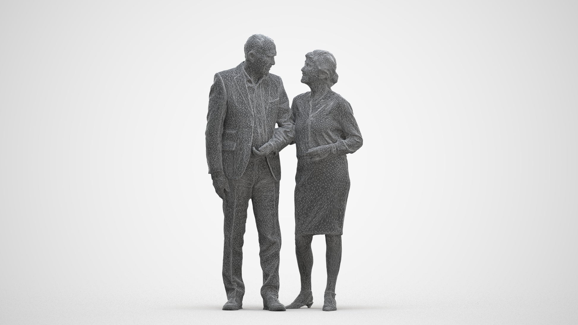 realistic 3D human senior woman business couple, archviz people FBX OBJ for Blender, three-quarter front view render