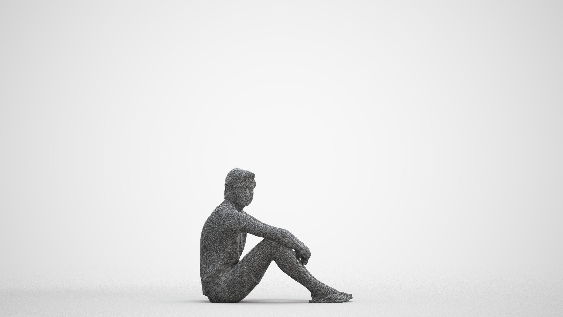 3D human model man casual pool, photogrammetry scanned person for archviz, three-quarter front view render