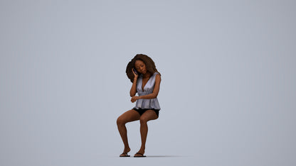 scanned 3D woman casual sitting, photogrammetry people for Enscape and V-Ray, top-down view render