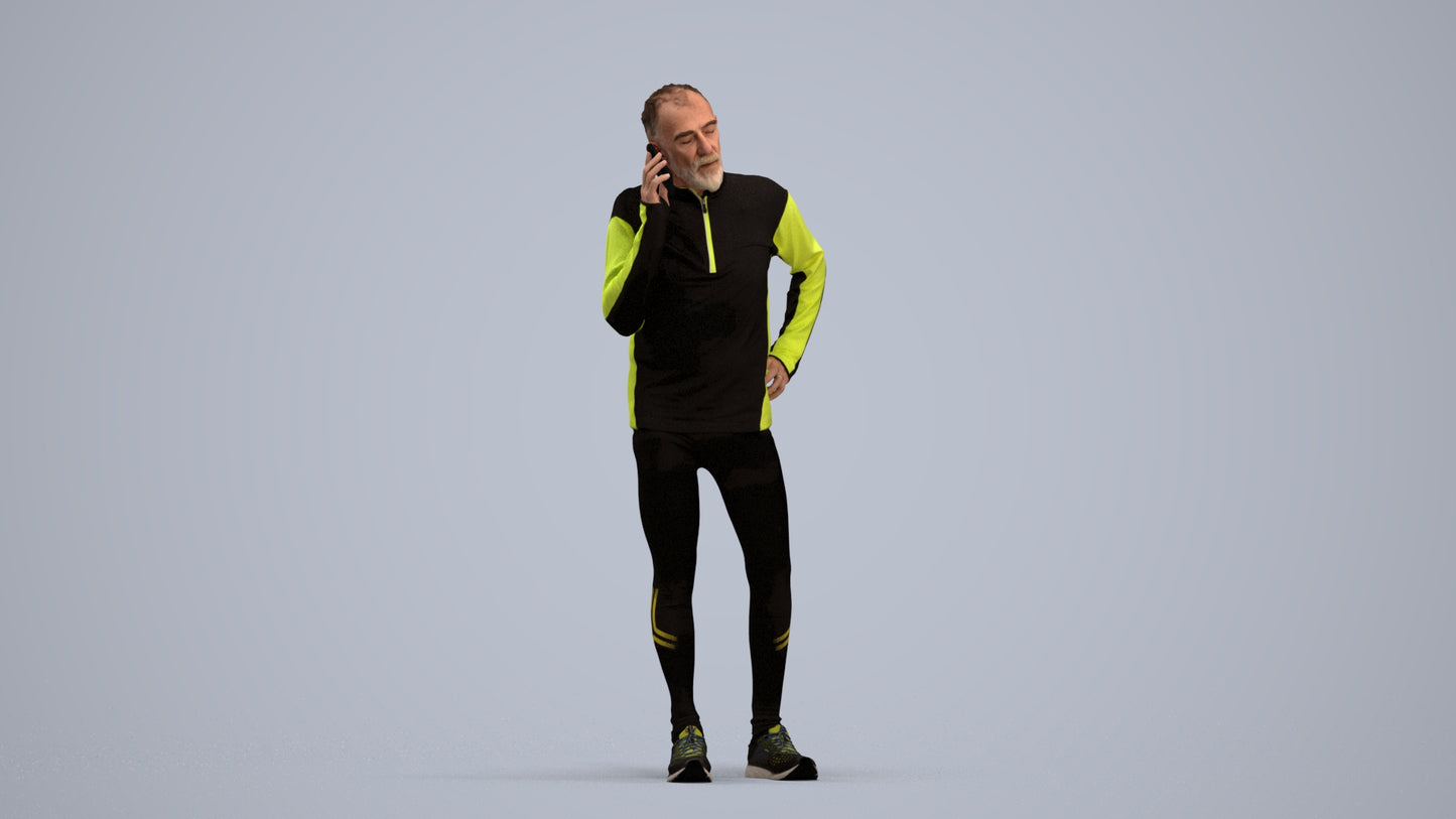 3D human model senior man sport, photogrammetry scanned person for archviz, standing pose render