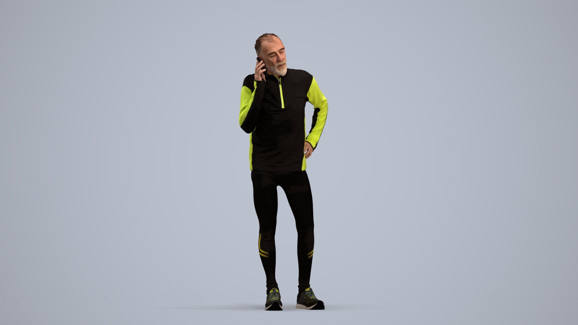 3D human model senior man sport, photogrammetry scanned person for archviz, standing pose render