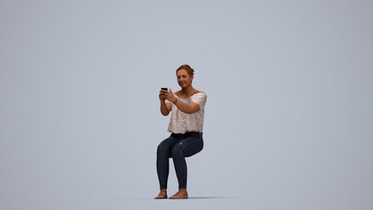 photogrammetry 3D woman casual sitting, realistic human model archviz FBX, top-down view render