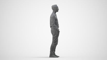 realistic 3D human man casual standing, archviz people FBX OBJ for Blender, wireframe side view