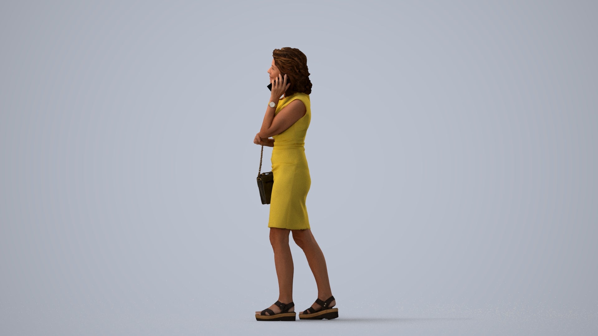 realistic 3D human woman business walking, archviz people FBX OBJ for Blender, three-quarter view render