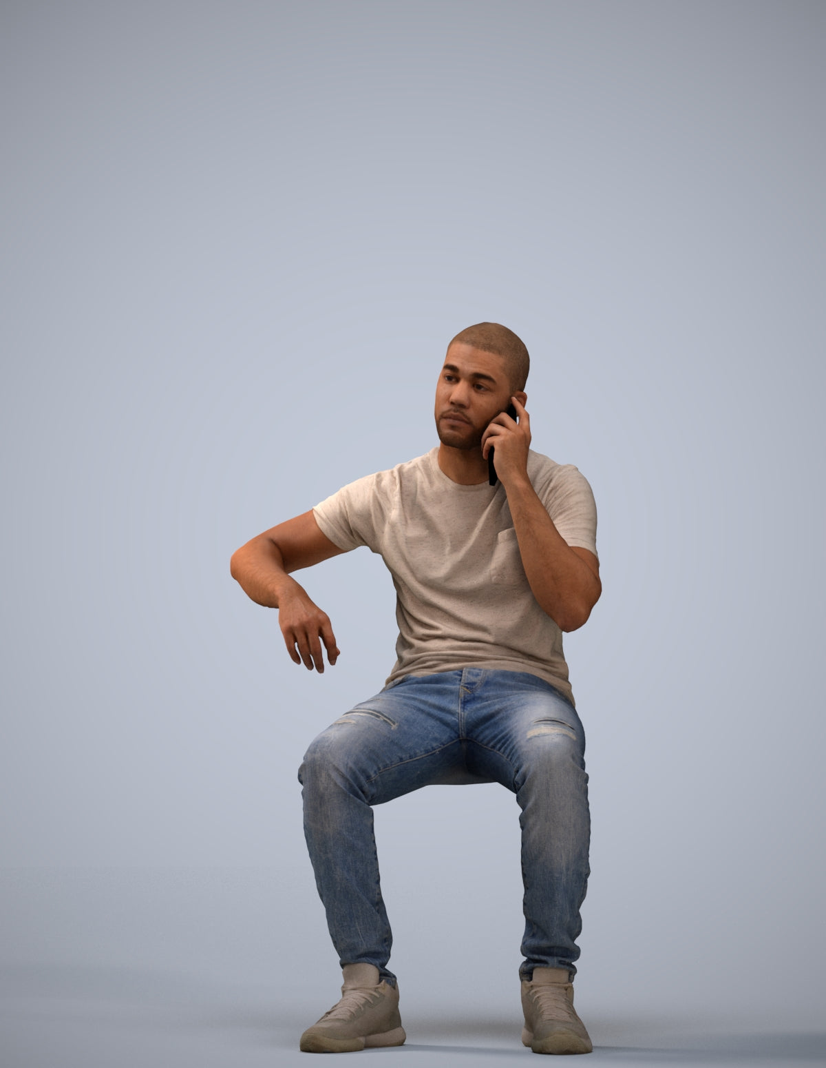 realistic 3D human man casual sitting, archviz people FBX OBJ for Blender