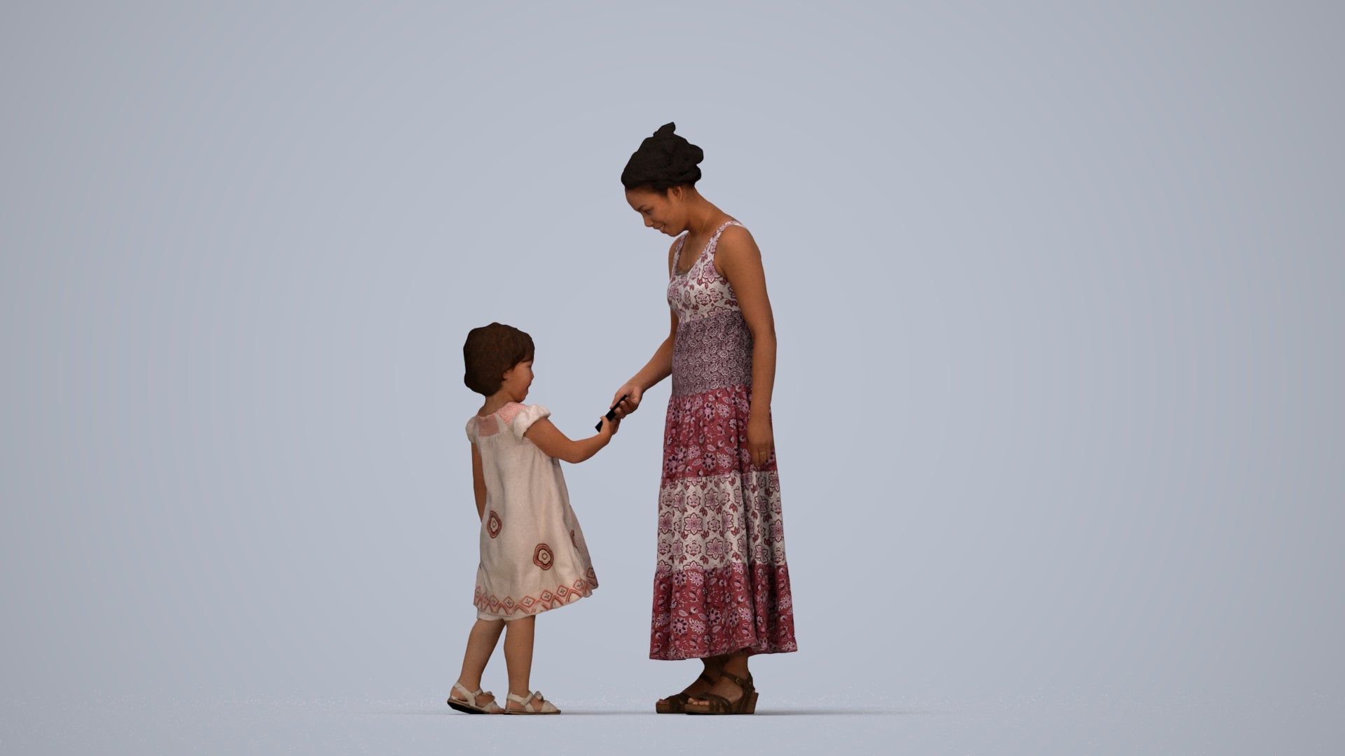 realistic 3D girl casual kids, scanned archviz people for Blender and 3ds Max, top-down view render