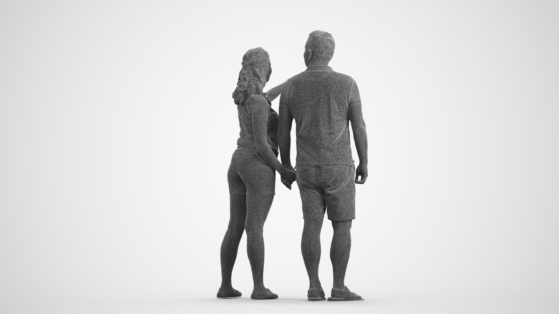 3D scanned woman couple casual, photorealistic archviz people for Enscape and SketchUp, wireframe front view