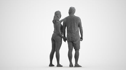 3D scanned woman couple casual, photorealistic archviz people for Enscape and SketchUp, wireframe front view