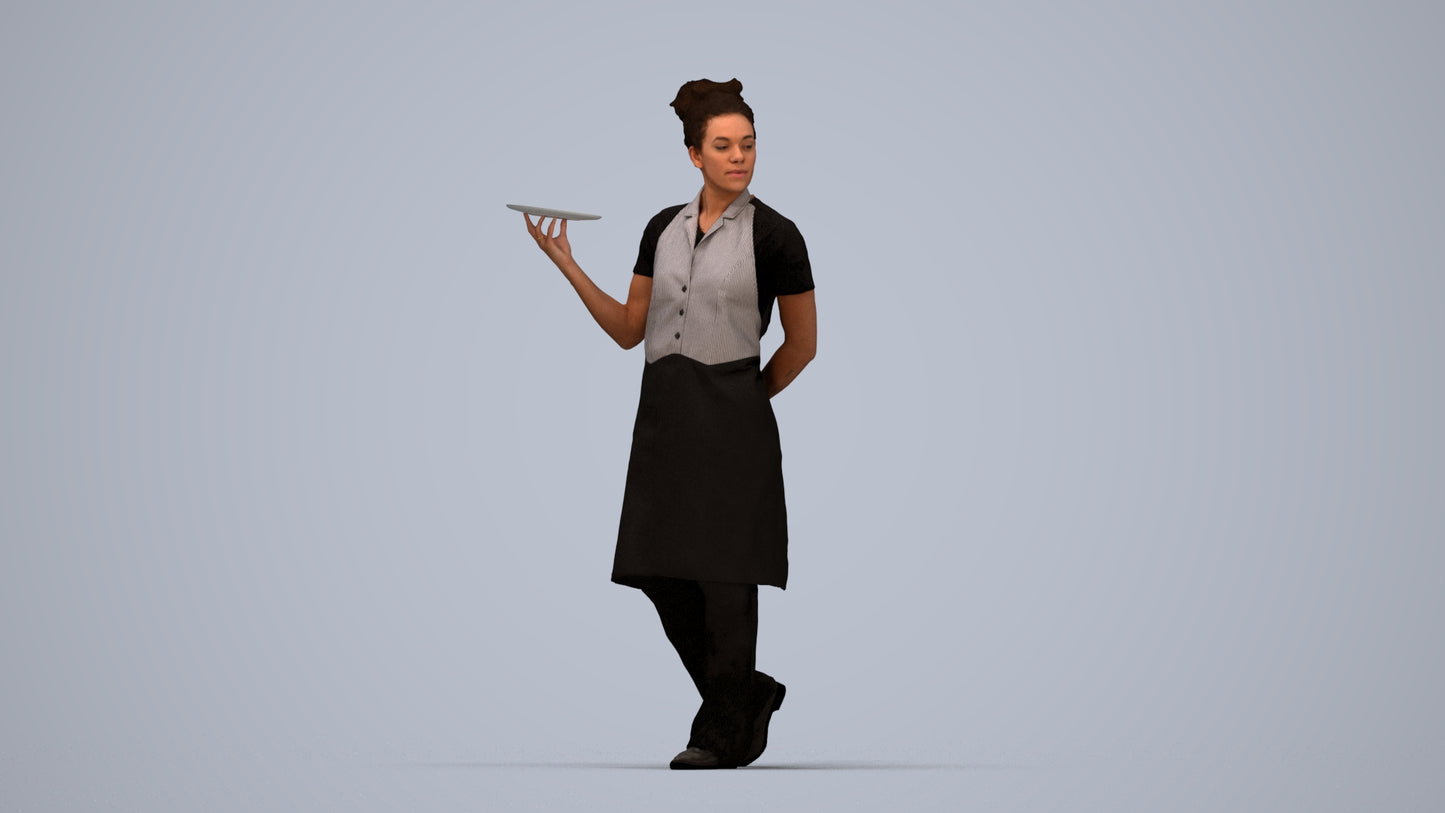 realistic 3D human woman hospitality, archviz people FBX OBJ for Blender, top-down view render