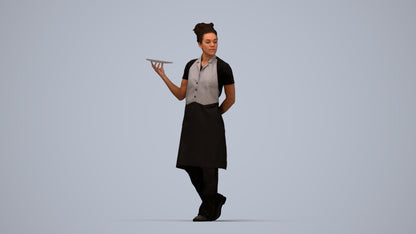 realistic 3D human woman hospitality, archviz people FBX OBJ for Blender, top-down view render