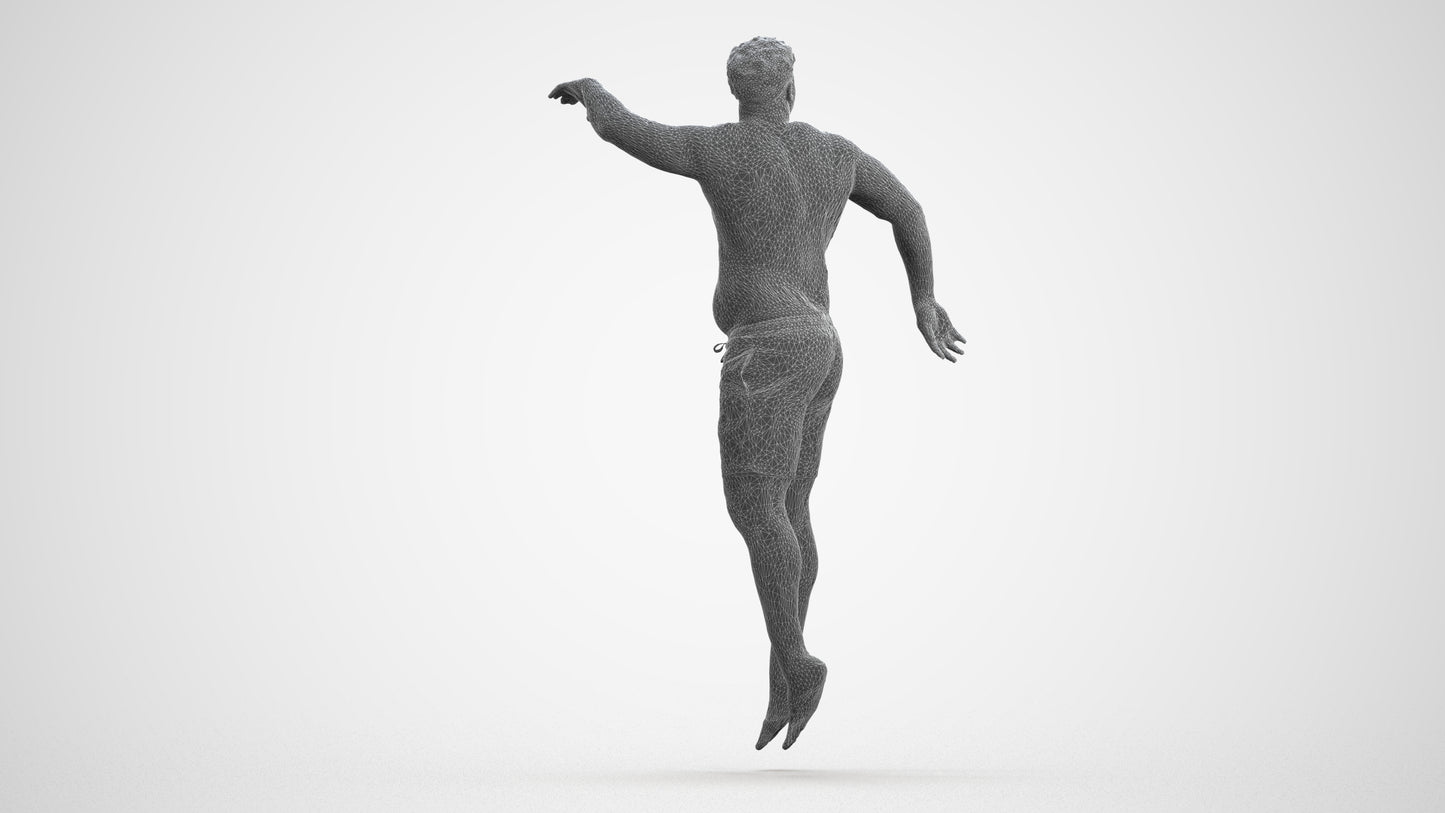 realistic 3D people man sport pool, render-ready for V-Ray and Corona, FBX OBJ, wireframe front view