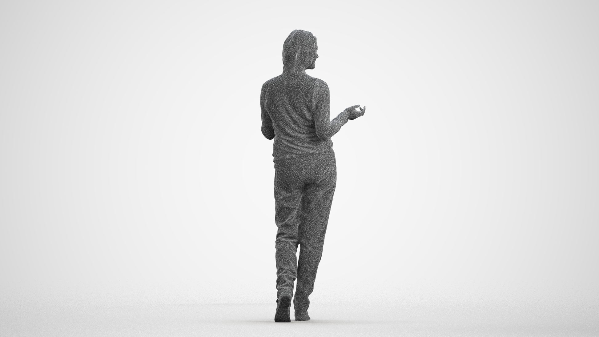 realistic 3D human woman casual walking, archviz people FBX OBJ for Blender, wireframe front view
