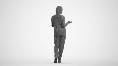 realistic 3D human woman casual walking, archviz people FBX OBJ for Blender, wireframe front view