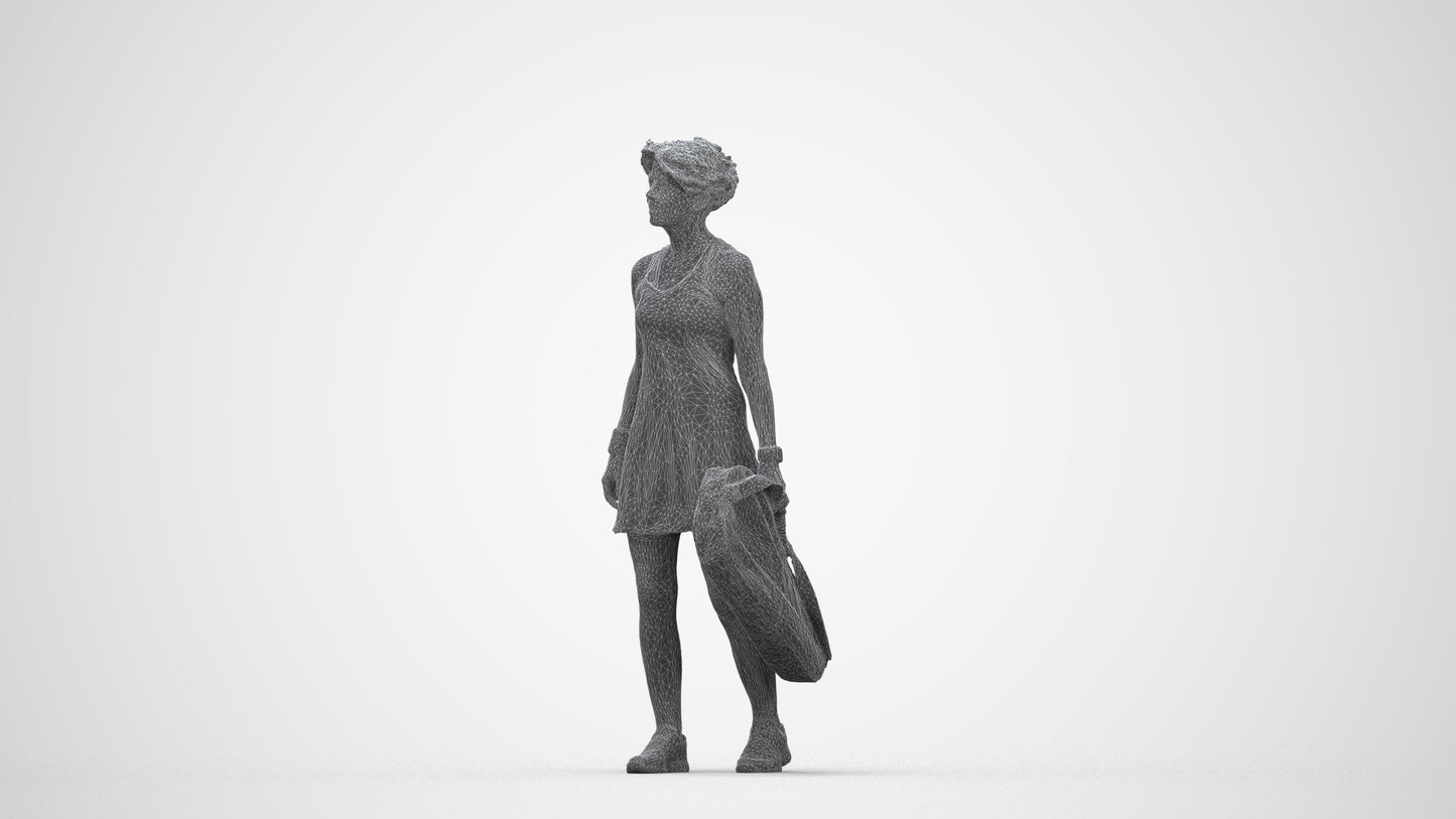 realistic 3D woman sport, scanned archviz people for Blender and 3ds Max, wireframe back view