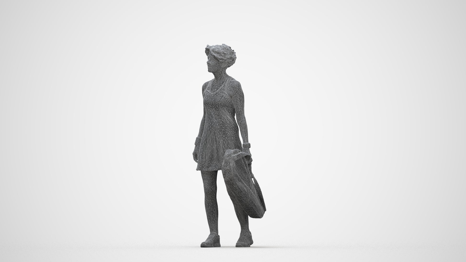 realistic 3D woman sport, scanned archviz people for Blender and 3ds Max, wireframe back view