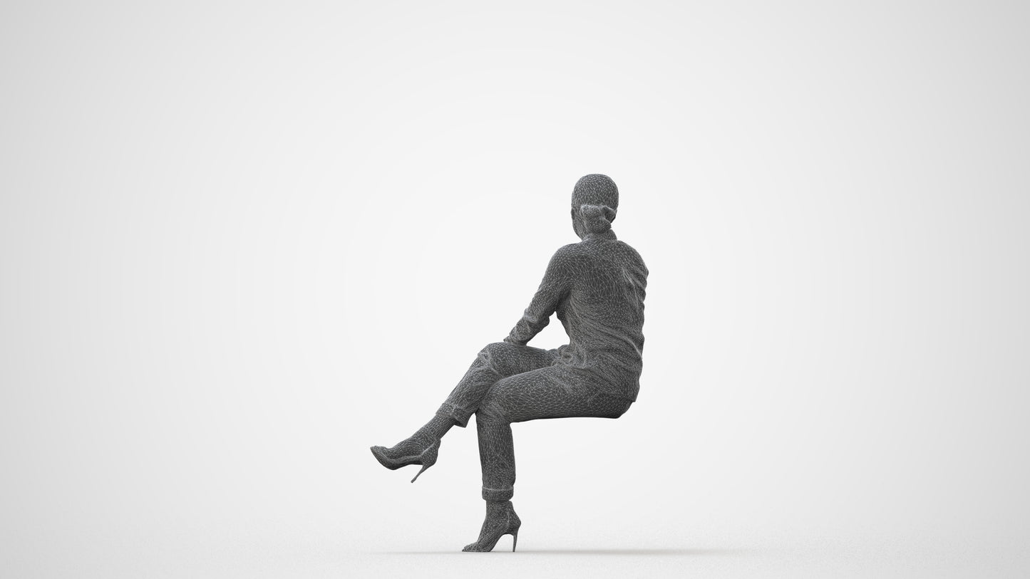 3D people model woman casual sitting, scanned human for 3ds Max rendering, square thumbnail