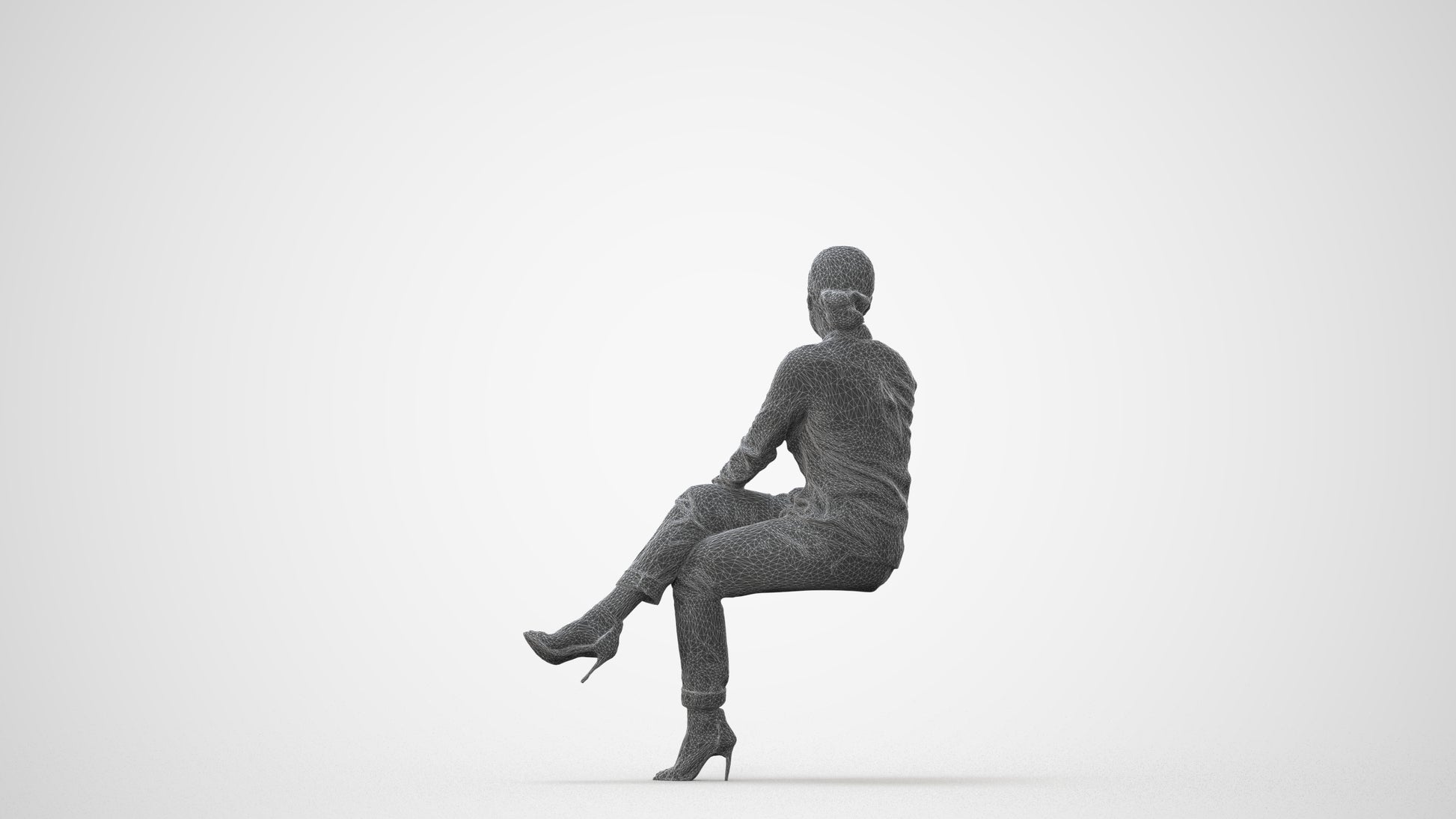 3D people model woman casual sitting, scanned human for 3ds Max rendering, square thumbnail