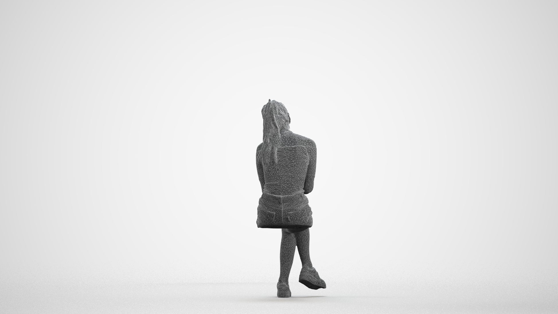 realistic 3D people woman casual sitting, render-ready for V-Ray and Corona, FBX OBJ, wireframe front view