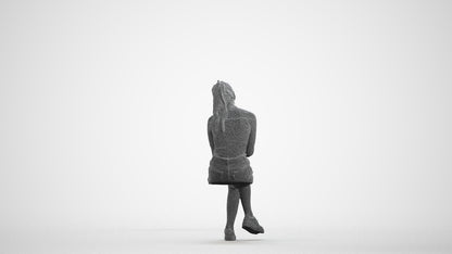 realistic 3D people woman casual sitting, render-ready for V-Ray and Corona, FBX OBJ, wireframe front view