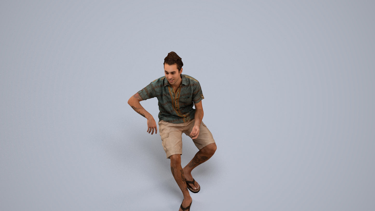 3D people model man casual sitting, scanned human for 3ds Max rendering, back view render