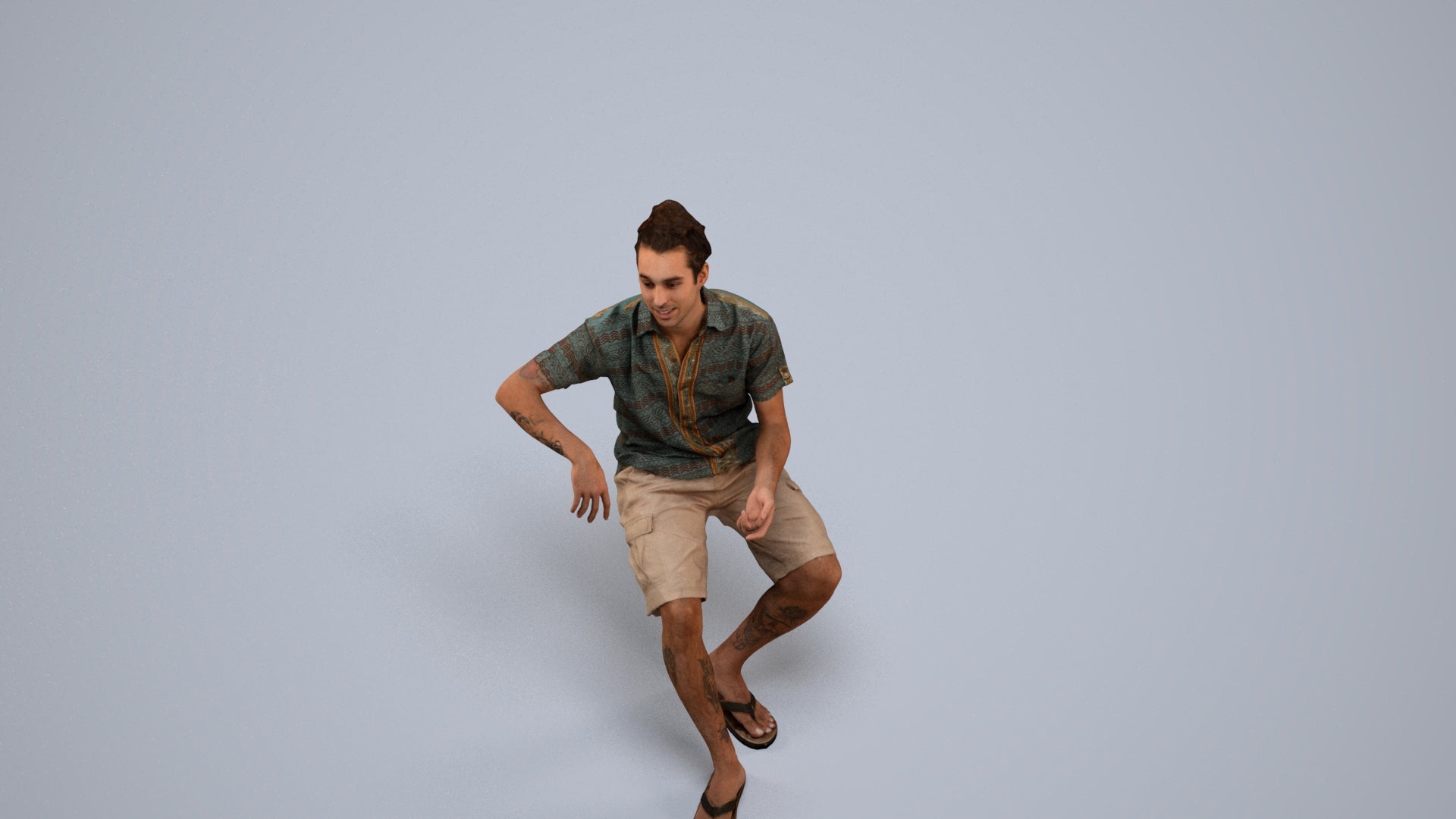 3D people model man casual sitting, scanned human for 3ds Max rendering, back view render
