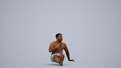 realistic 3D human man pool, archviz people FBX OBJ for Blender, side view render
