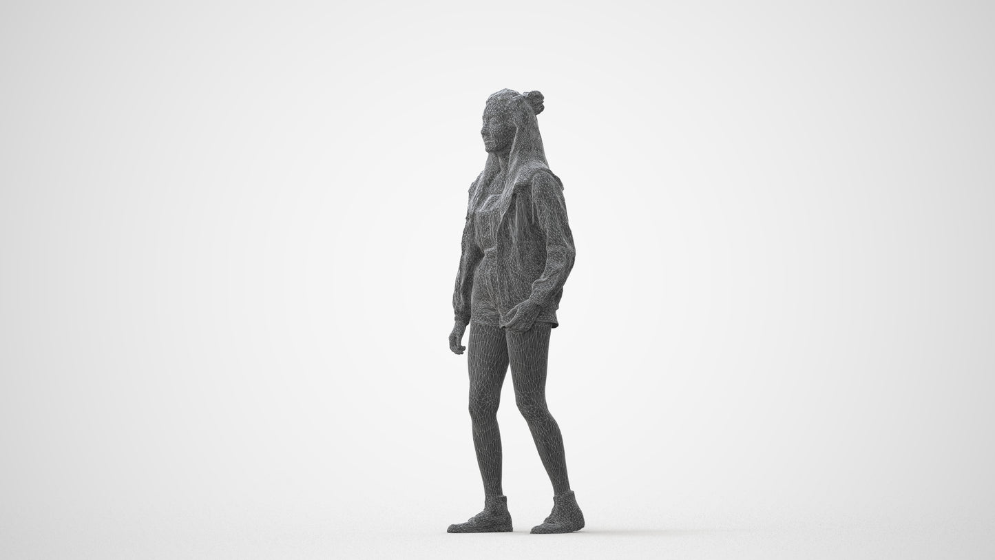 photogrammetry 3D woman casual standing, realistic human model archviz FBX, square thumbnail