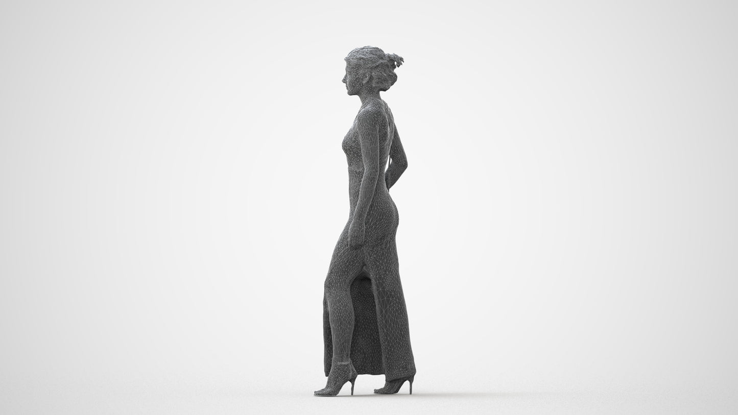 3D human model woman formal formalaffairs, photogrammetry scanned person for archviz, square thumbnail