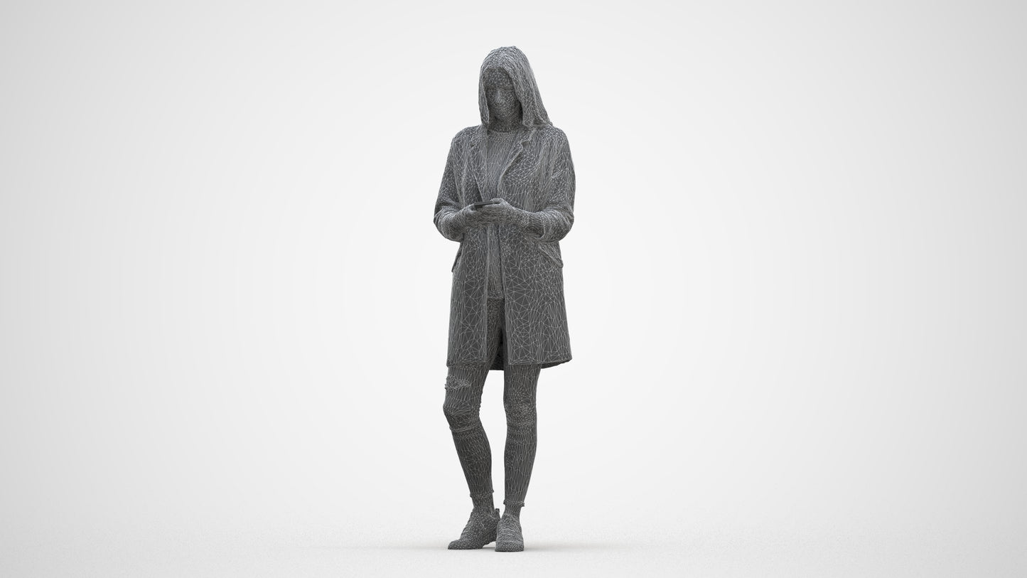 photogrammetry 3D woman casual standing, realistic human model archviz FBX, three-quarter front view render