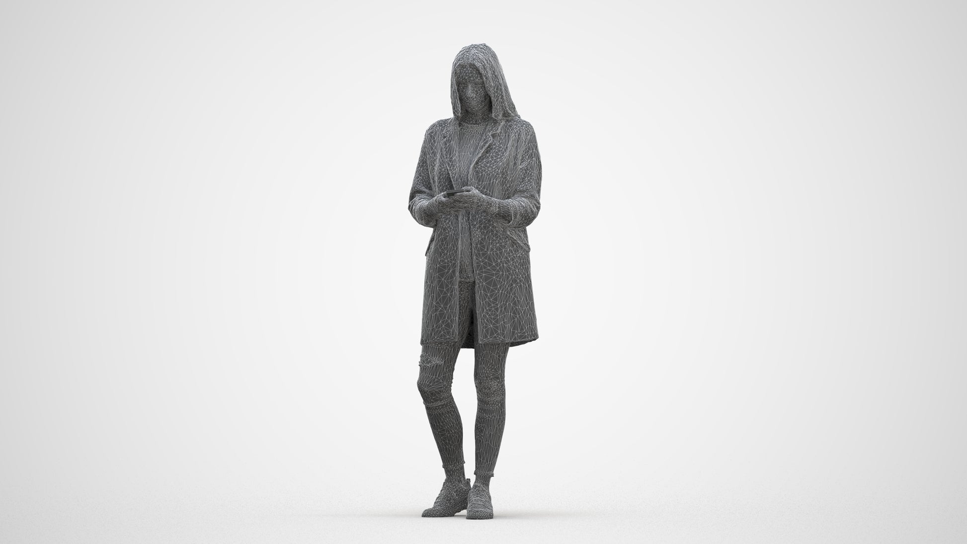 photogrammetry 3D woman casual standing, realistic human model archviz FBX, three-quarter front view render