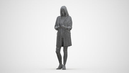 photogrammetry 3D woman casual standing, realistic human model archviz FBX, three-quarter front view render