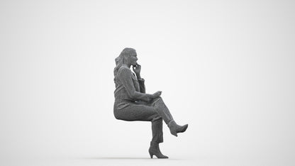 realistic 3D human woman business sitting, archviz people FBX OBJ for Blender, wireframe side view