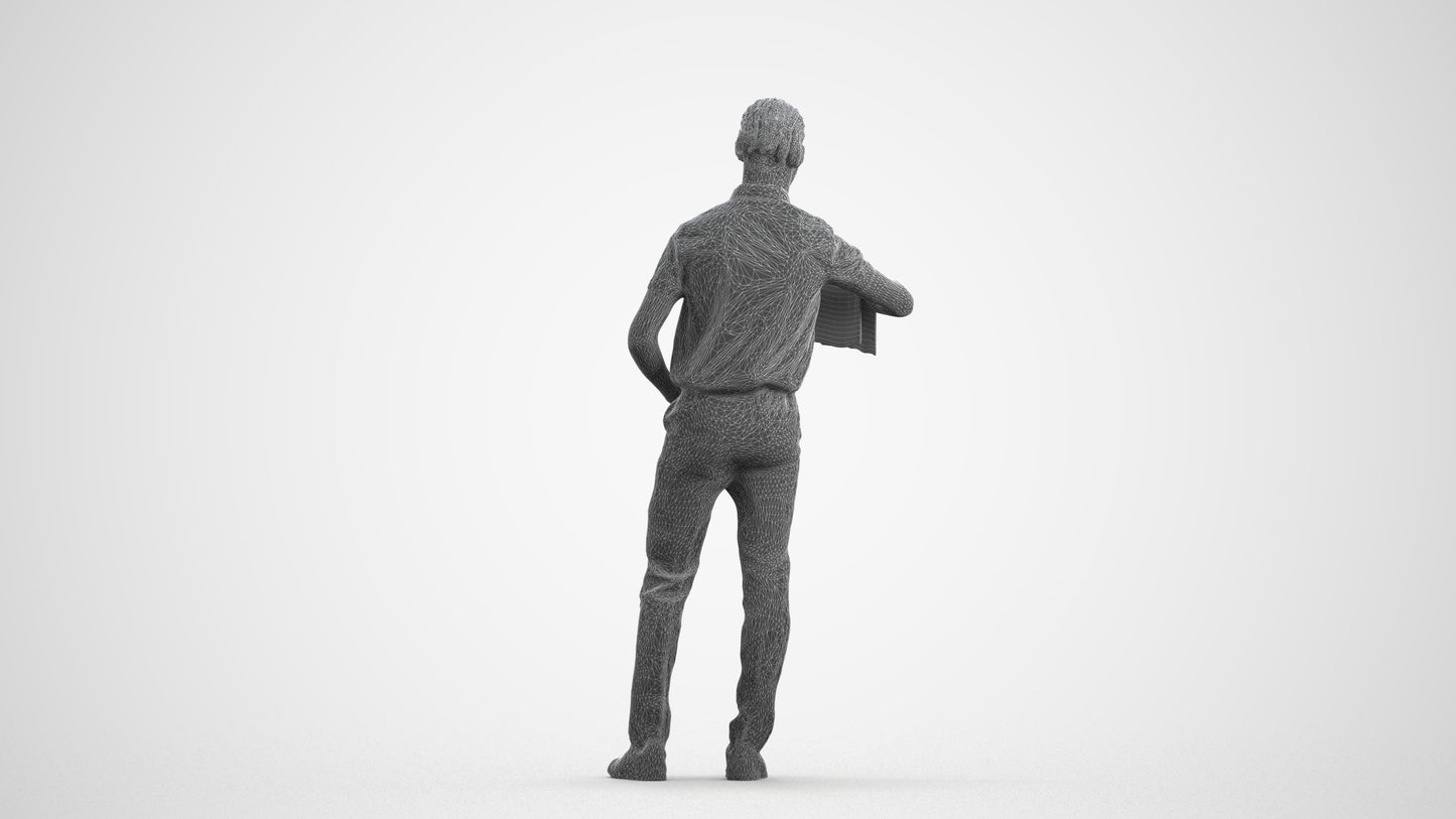 realistic 3D human boy hospitality, archviz people FBX OBJ for Blender, wireframe front view